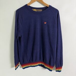 Aviator Nation Rainbow Rib Crew Sweatshirt Navy Blue Size Large